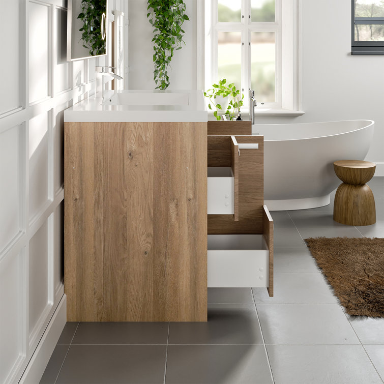 Natural Oak 42'' Single Bathroom Vanity with White Acrylic Top