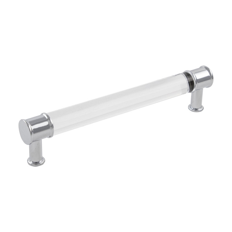 Chrome and Acrylic Modern Bar Cabinet Handle, 7 Inch