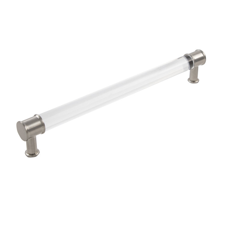 12" Satin Nickel and Clear Acrylic Bar Cabinet Pull