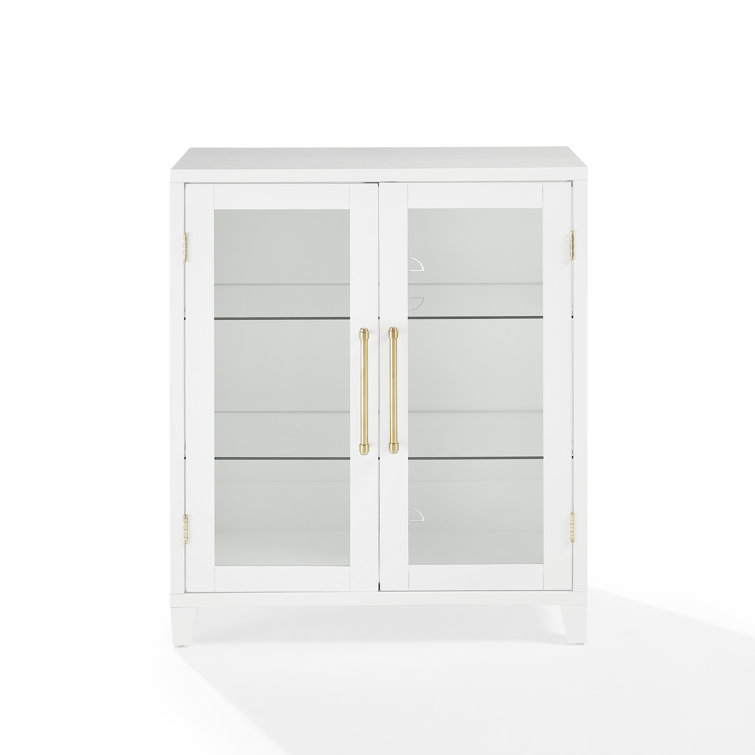 White Glass Door Kitchen Pantry Storage Cabinet with Gold Hardware