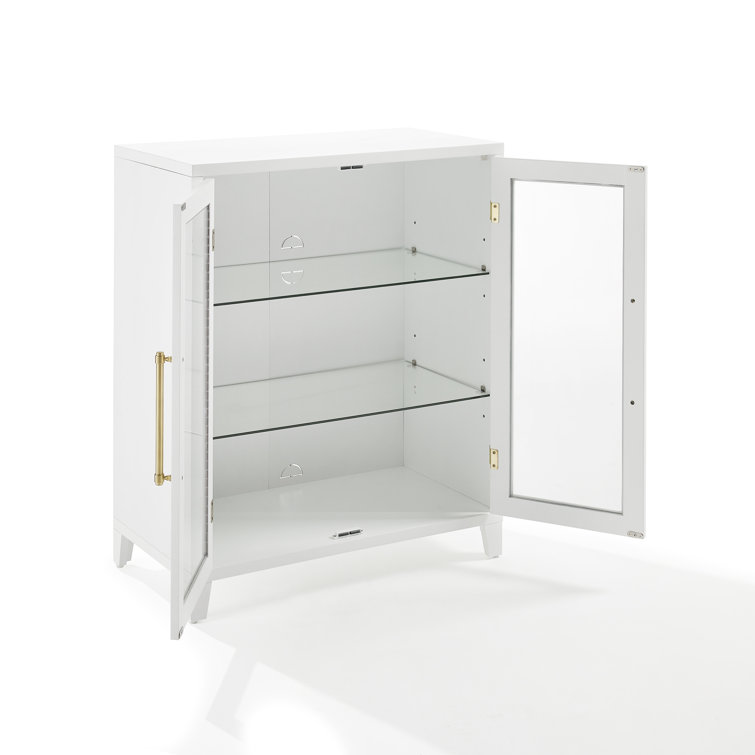 White Glass Door Kitchen Pantry Storage Cabinet with Gold Hardware