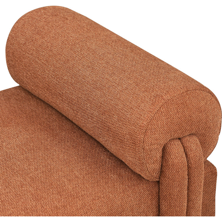 Cognac Polyester Blend Upholstered Bench with Rounded Arm Pillows