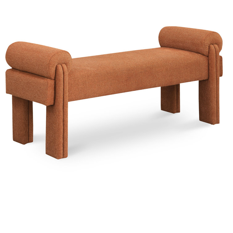 Cognac Polyester Blend Upholstered Bench with Rounded Arm Pillows