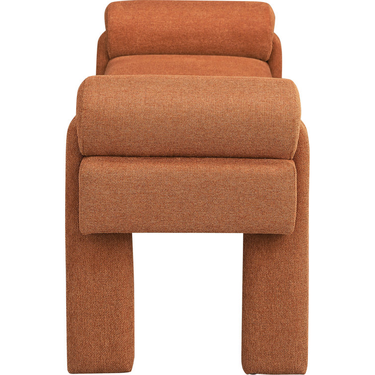 Cognac Polyester Blend Upholstered Bench with Rounded Arm Pillows