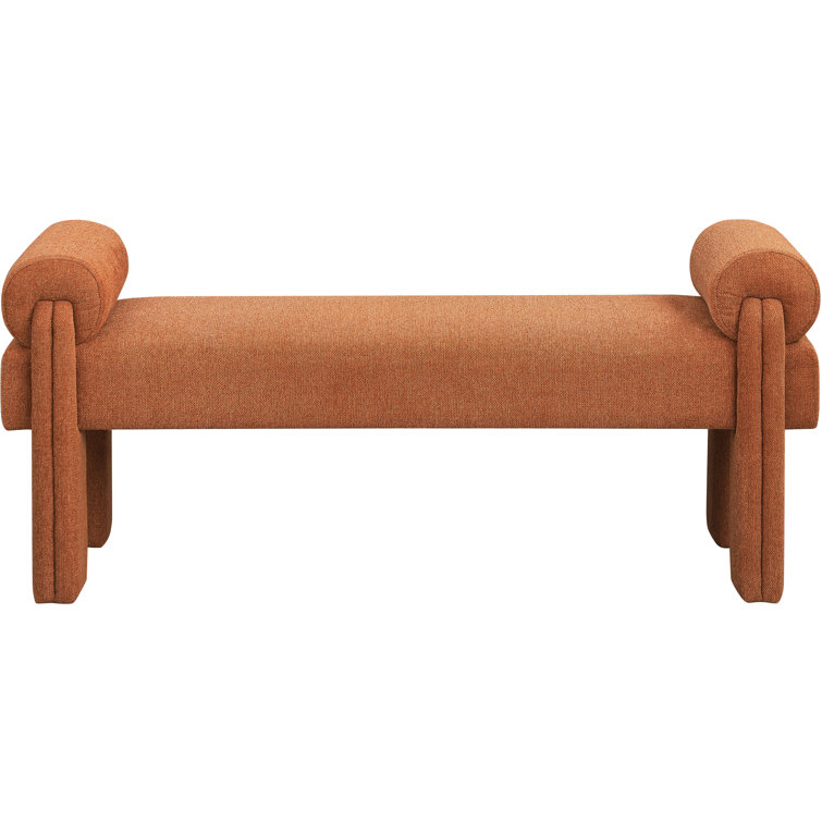 Cognac Polyester Blend Upholstered Bench with Rounded Arm Pillows