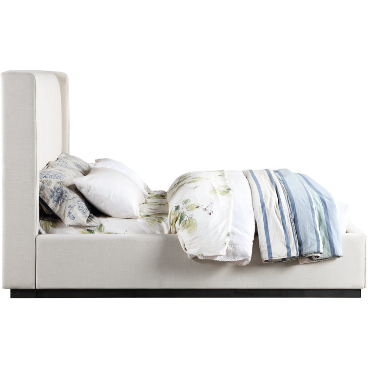 Beige Linen Upholstered Queen Bed with Tufted Headboard