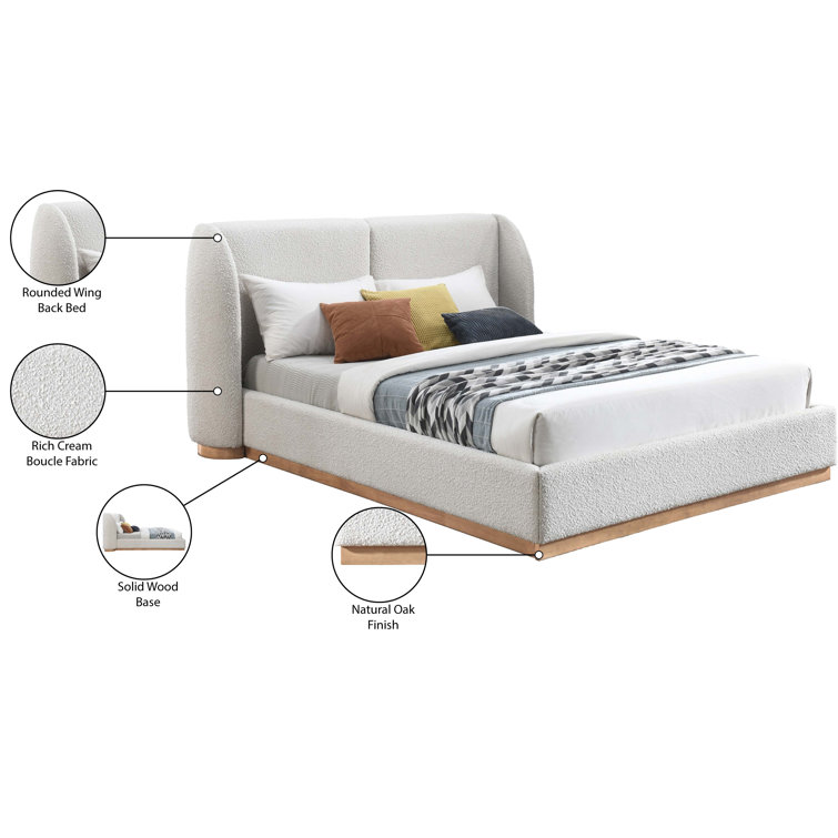 Full Size White Upholstered Wood Frame Bed with Headboard