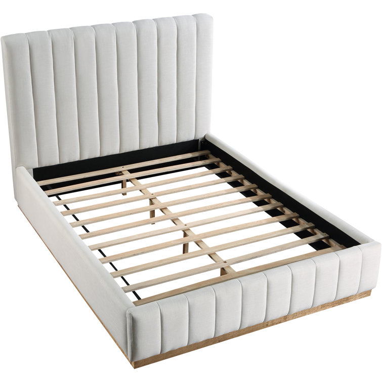 Queen Cream Linen Upholstered Bed with Tufted Headboard