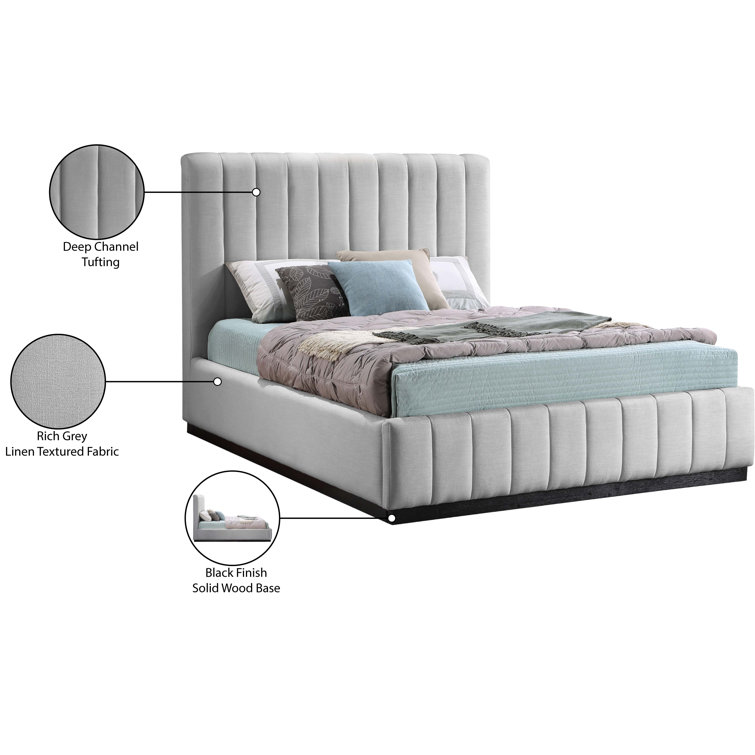 Gray Queen Linen Upholstered Bed with Tufted Headboard