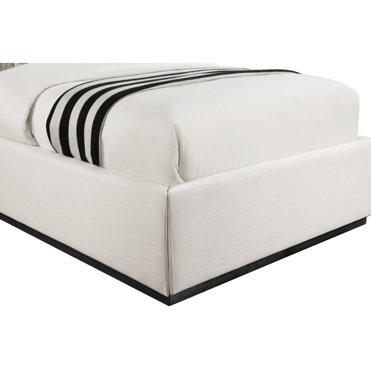 Beige Twin Linen Upholstered Wingback Bed with Tufted Headboard