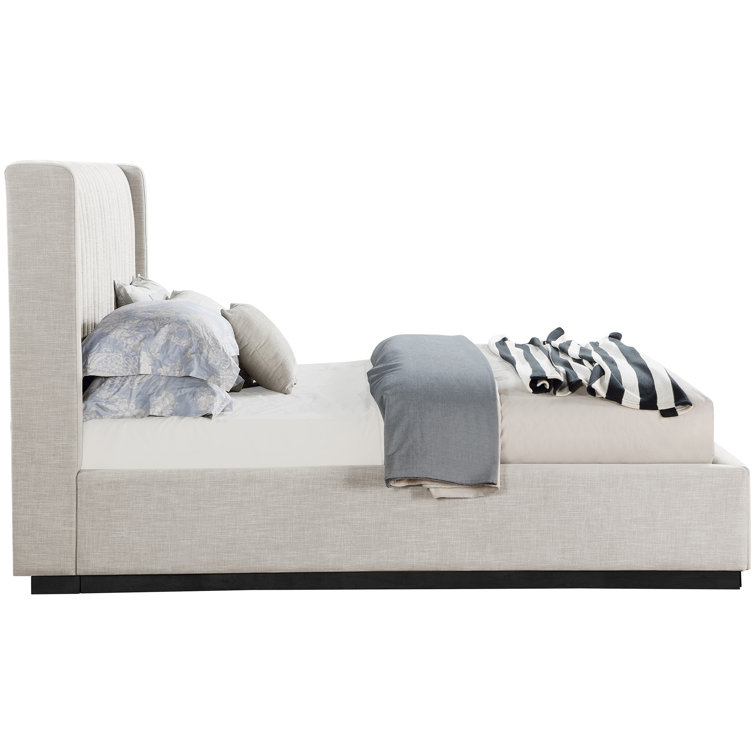 Beige Linen Upholstered King Bed with Tufted Headboard