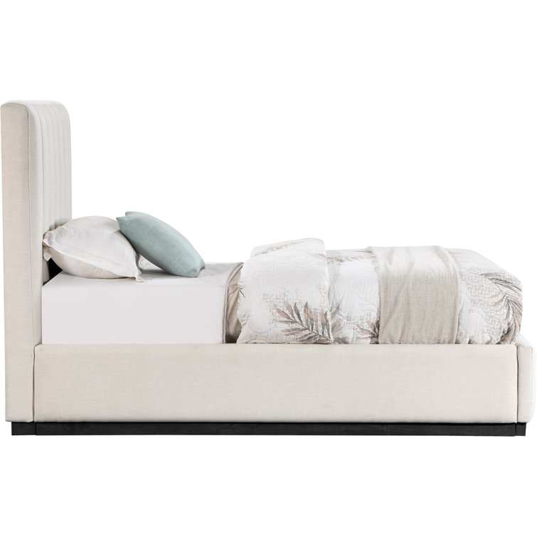 Beige Linen Upholstered Twin Bed with Tufted Headboard
