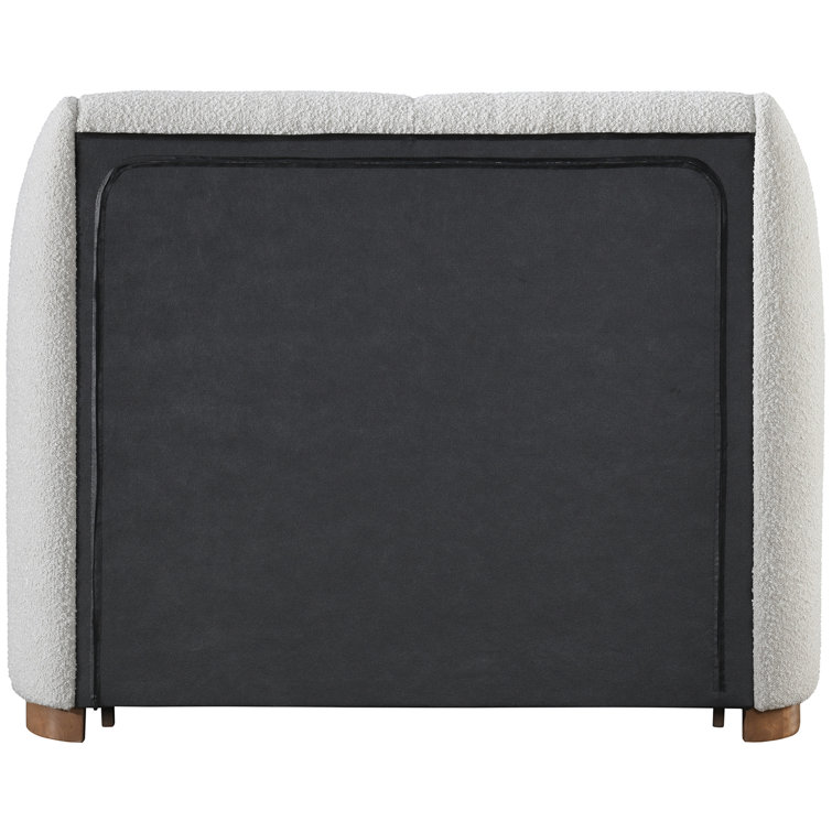 Twin White Boucle Upholstered Wood Frame Bed with Headboard