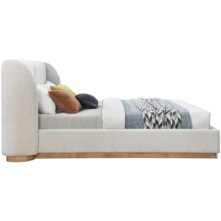 Full Size White Upholstered Wood Frame Bed with Headboard