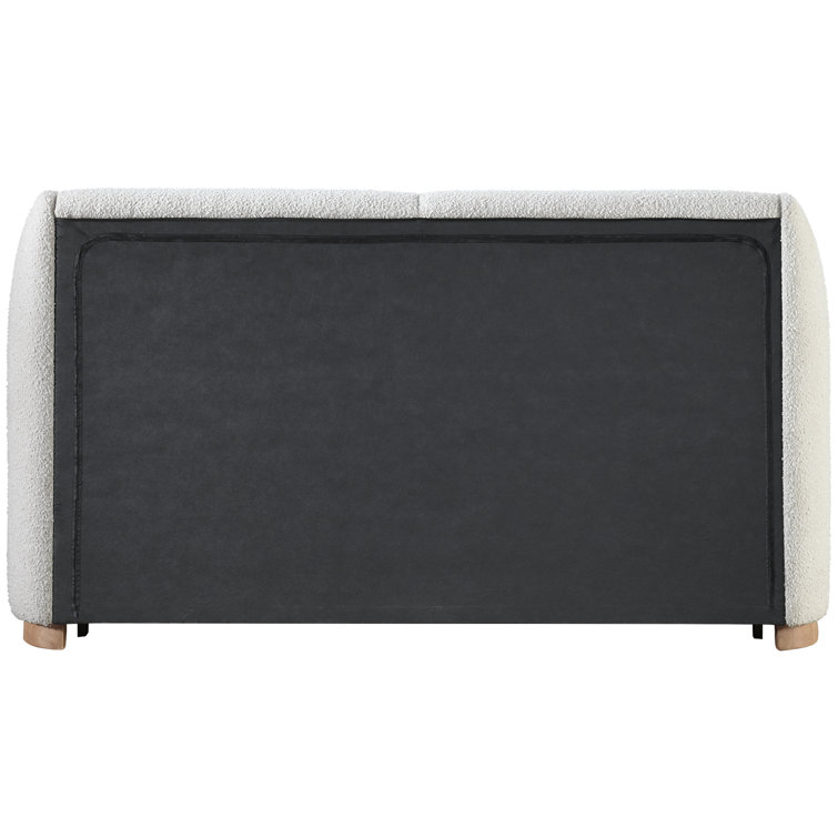 Full Size White Upholstered Wood Frame Bed with Headboard