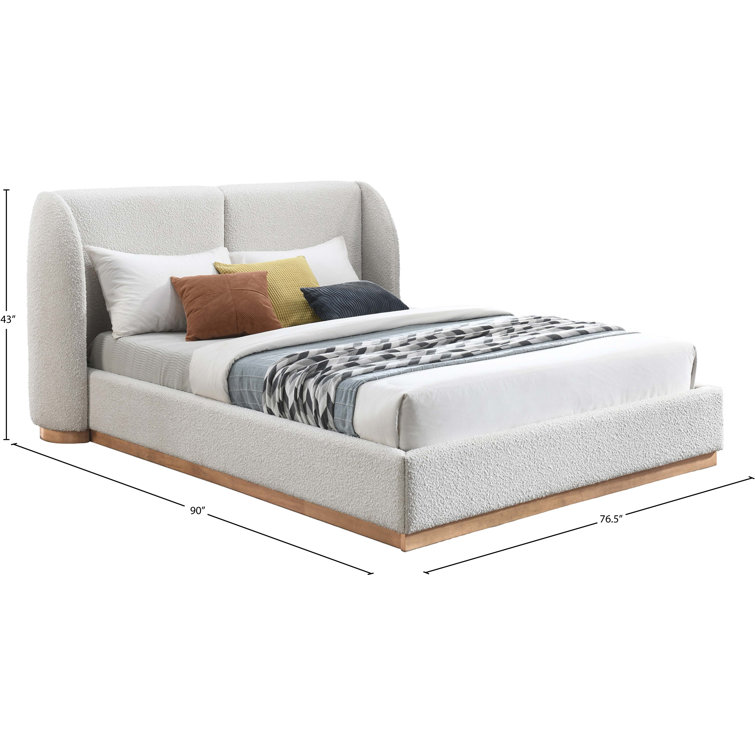 Queen Upholstered Boucle Fabric Bed with Wood Frame