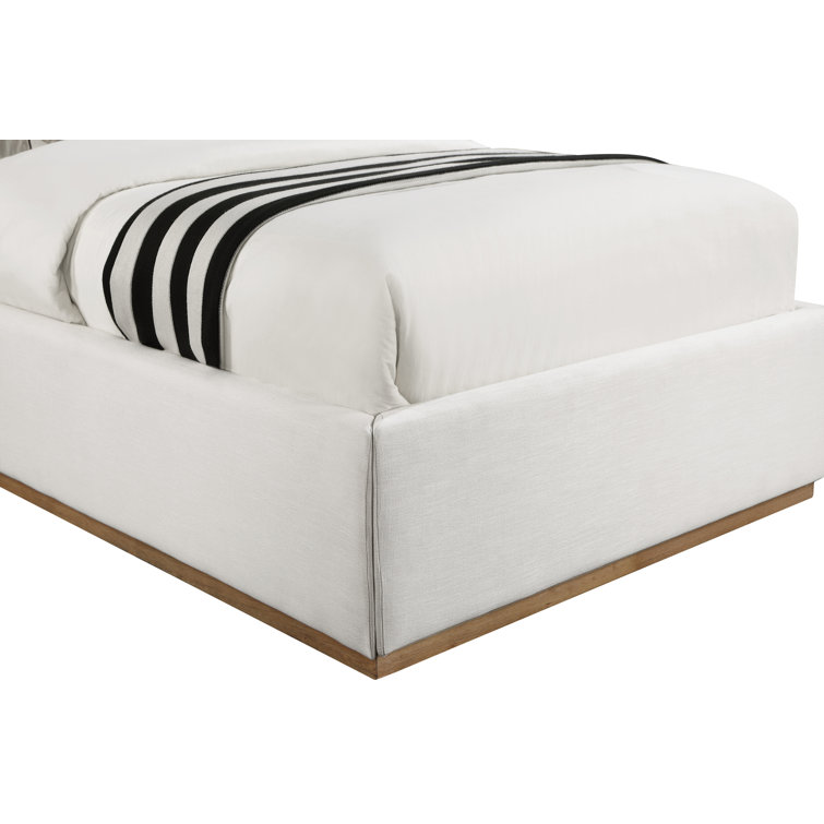 Cream Linen Twin Upholstered Wingback Bed with Tufted Headboard