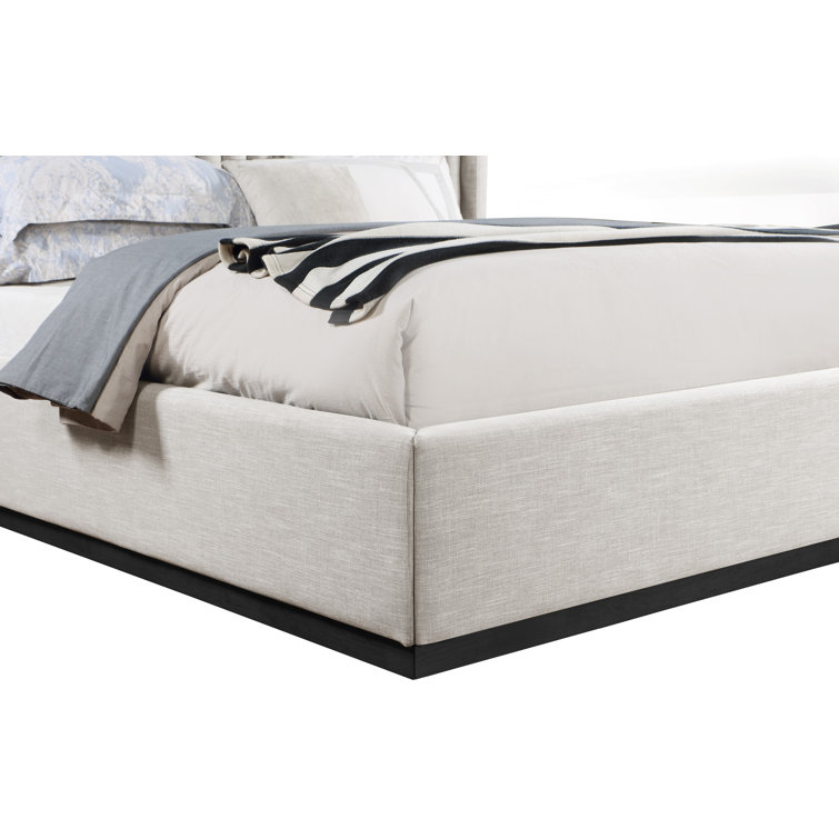 Beige Linen Upholstered King Bed with Tufted Headboard