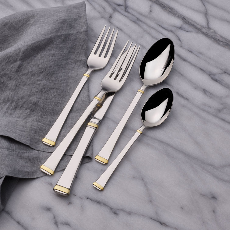 Gold Accent Stainless Steel 65-Piece Flatware Set