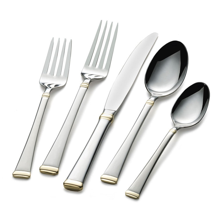 Gold Accent Stainless Steel 65-Piece Flatware Set