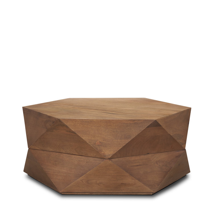 Medium Brown Geometric Mango Wood Coffee Table with Storage