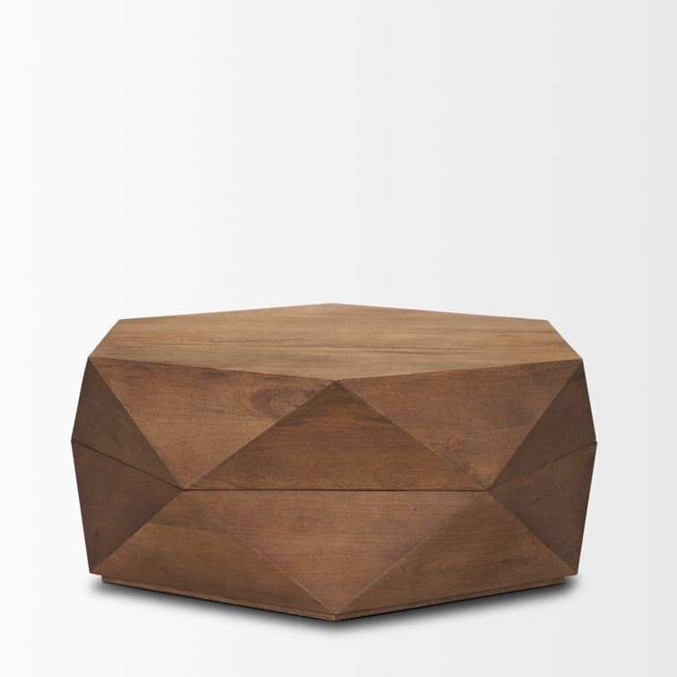 Medium Brown Geometric Mango Wood Coffee Table with Storage