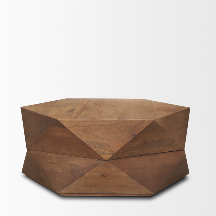 Medium Brown Geometric Mango Wood Coffee Table with Storage