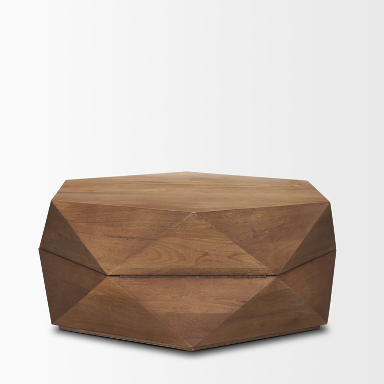 Medium Brown Geometric Mango Wood Coffee Table with Storage