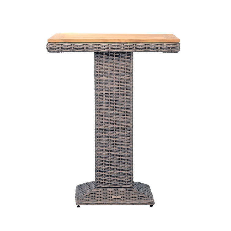 Natural Teak and Gray HDPE Wicker Square Bar Table