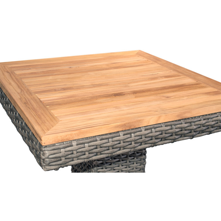 Natural Teak and Gray HDPE Wicker Square Bar Table