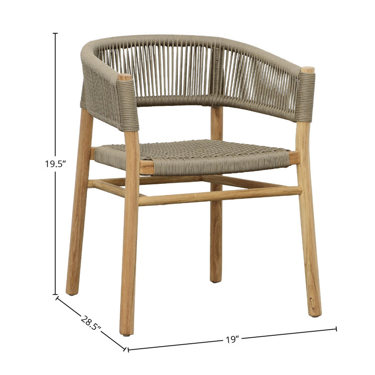 Taupe Woven Rope and Teak Outdoor Dining Armchair