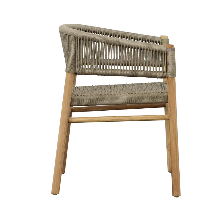 Taupe Woven Rope and Teak Outdoor Dining Armchair