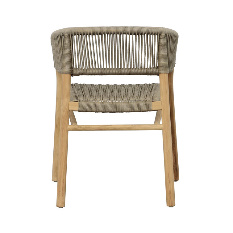 Taupe Woven Rope and Teak Outdoor Dining Armchair