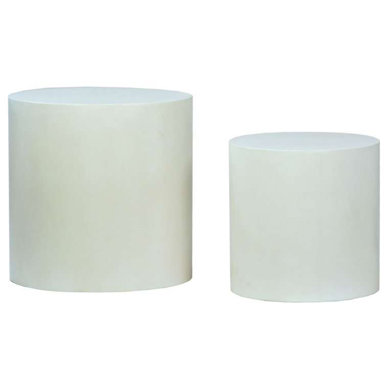 White Round Concrete Outdoor Side Table Set