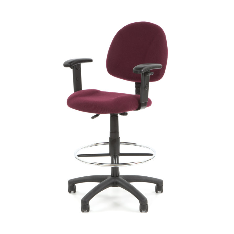 ErgoComfort Black Tweed Drafting Stool with Adjustable Arms and Chrome Footring