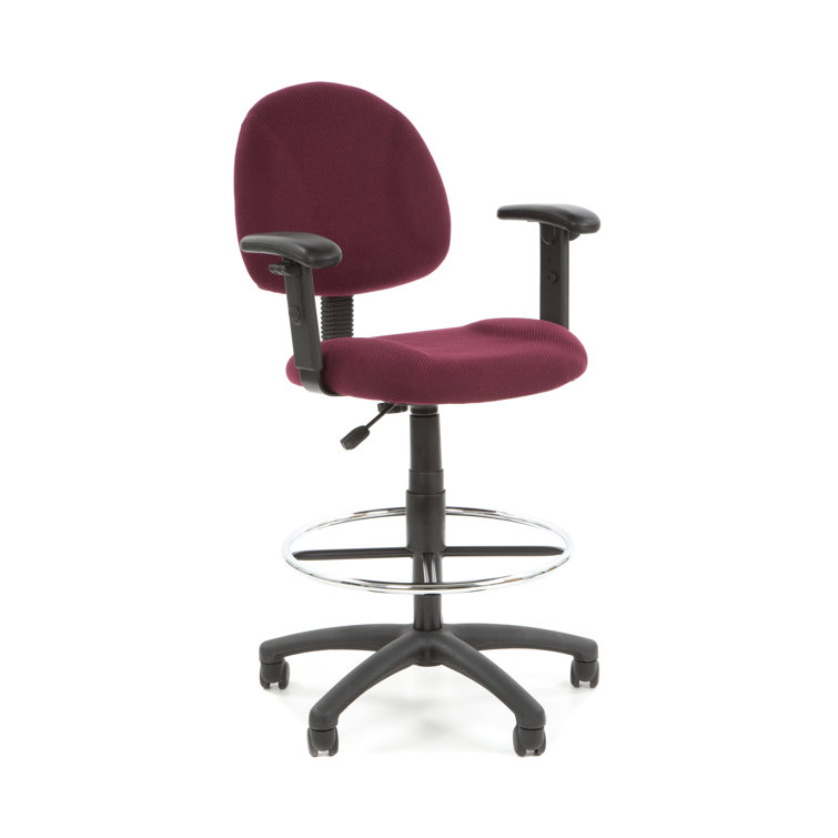 ErgoComfort Black Tweed Drafting Stool with Adjustable Arms and Chrome Footring