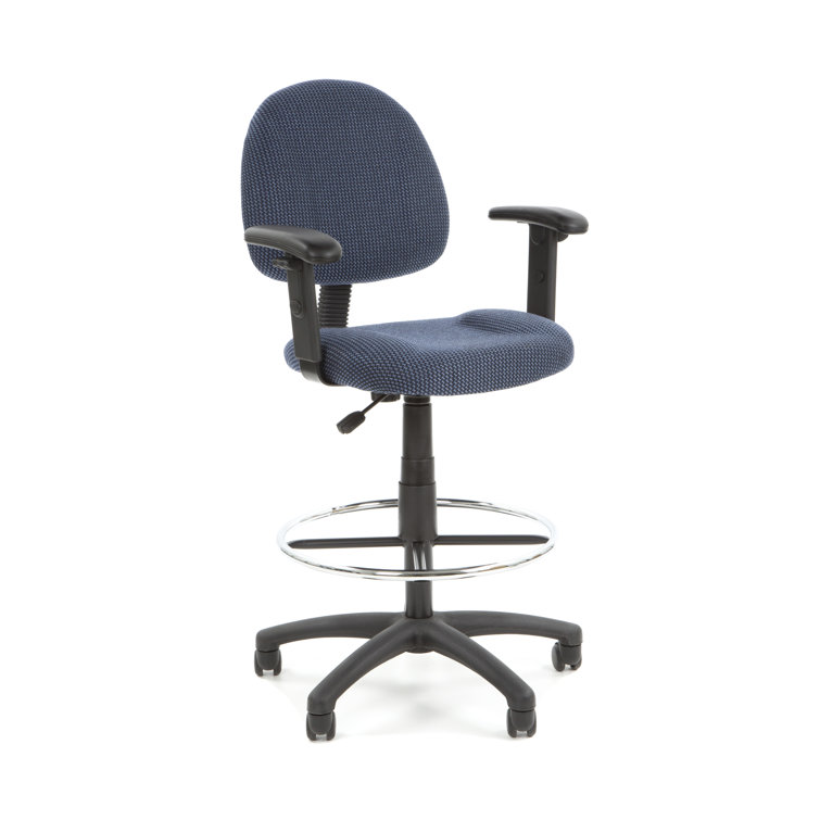 Ergonomic Blue Fabric Drafting Stool with Metal Base