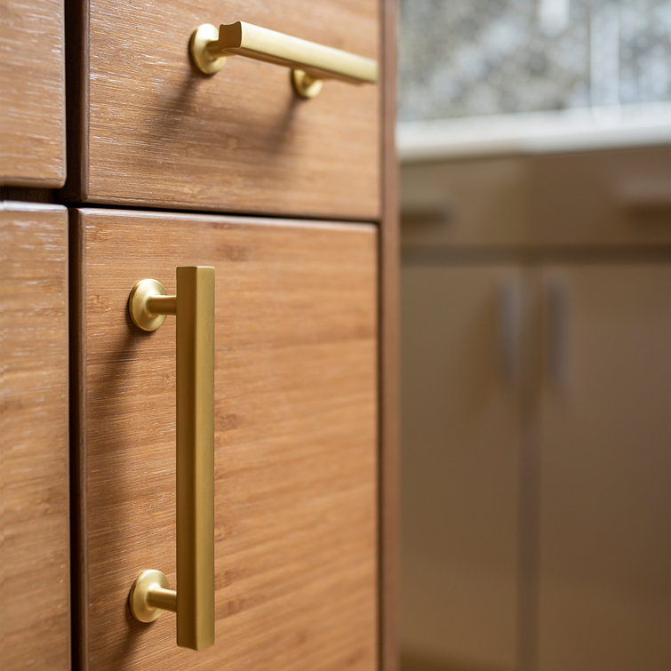 Woodward Brushed Golden Brass Modern Cabinet Handles, 5-1/16"