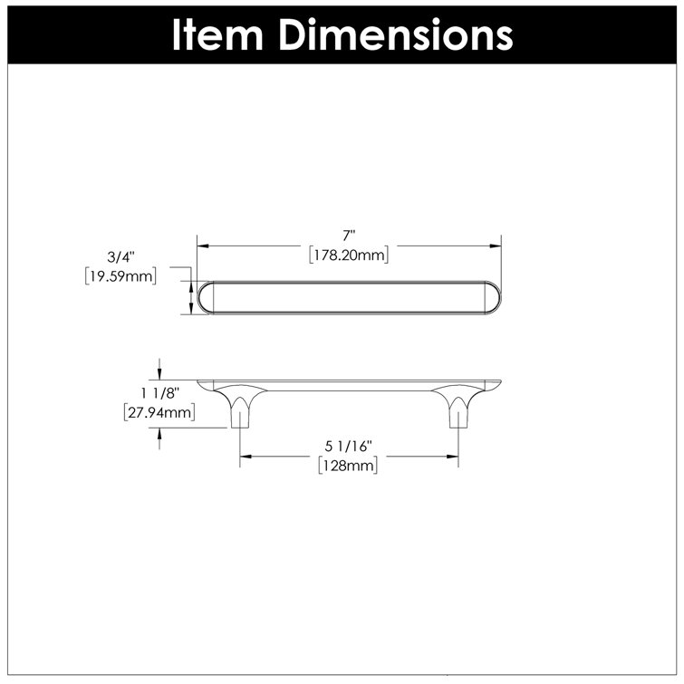 Matte Black Solid Core Kitchen Cabinet Handles, 5-1/16"