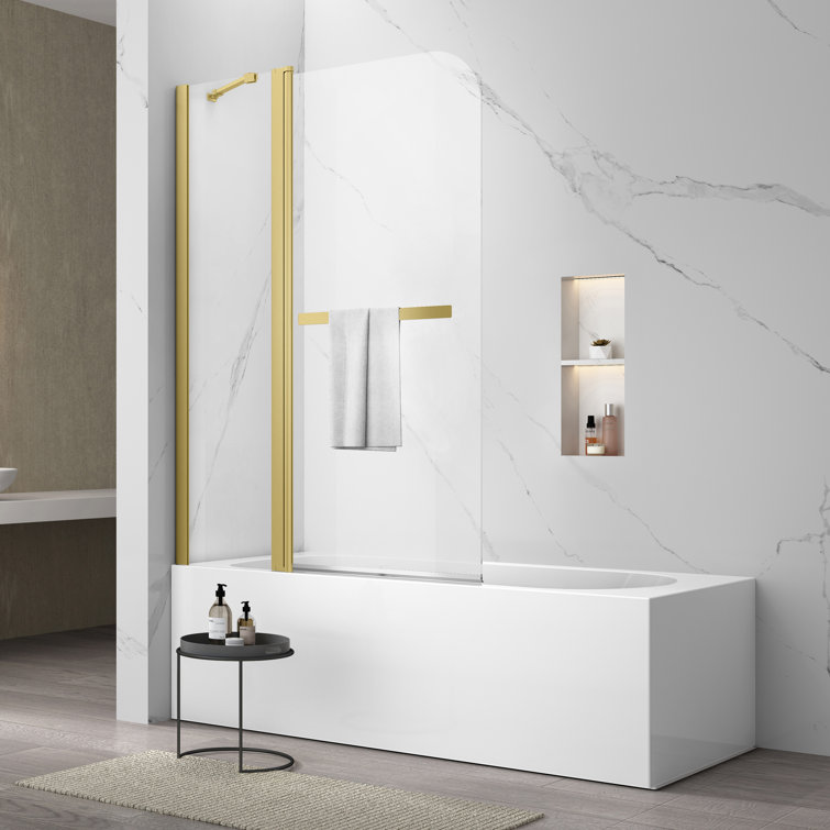 Gold Frameless Clear Tempered Glass Bifold Bathtub Shower Door