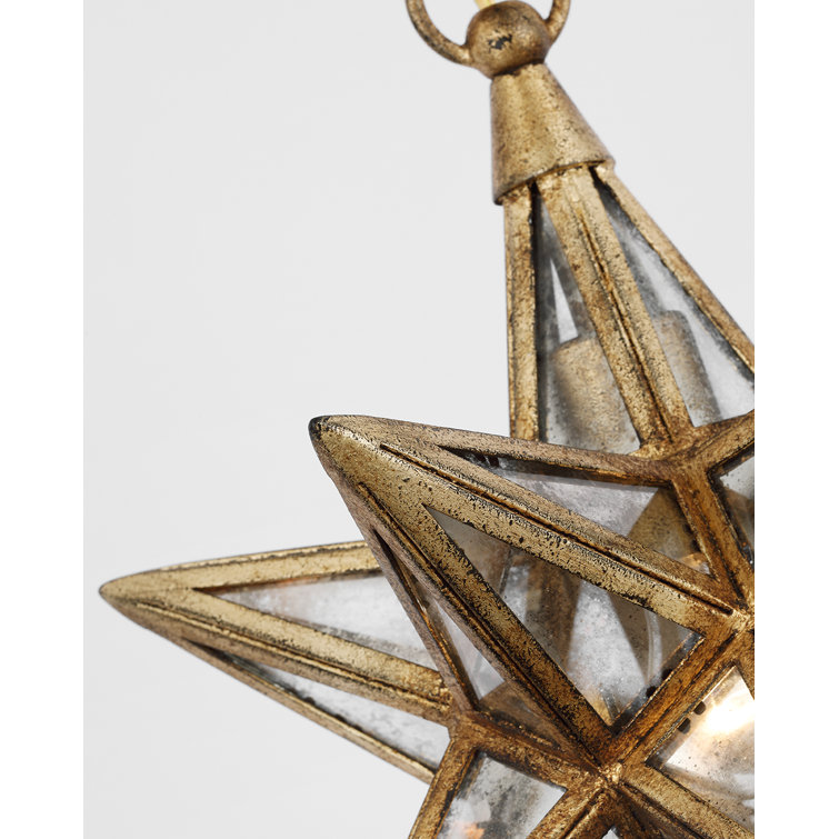 Moravian Star Gilded Iron and Glass Pendant Light