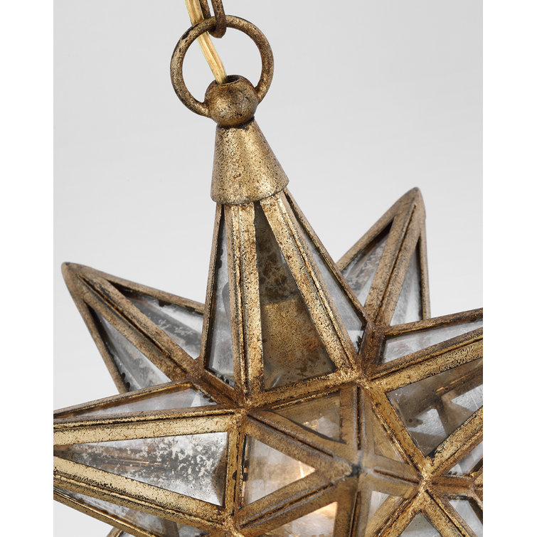 Moravian Star Gilded Iron and Glass Pendant Light