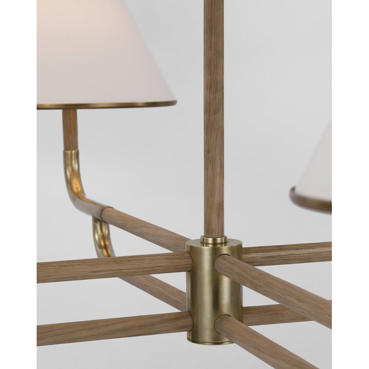 Soft Brass and Natural Oak Two-Tier Chandelier