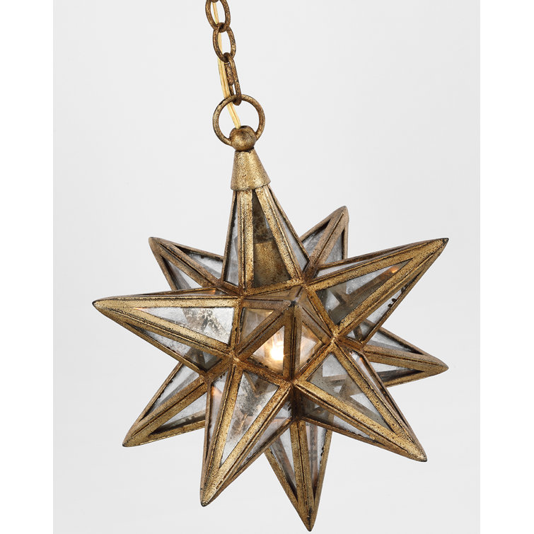 Moravian Star Gilded Iron and Glass Pendant Light