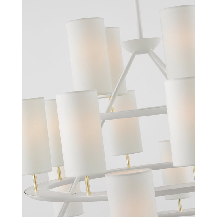 Trevi Matte White and Gild 20-Light Chandelier with Linen Shades