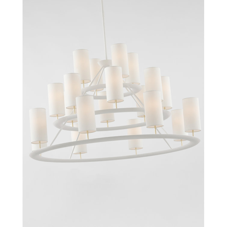Trevi Matte White and Gild 20-Light Chandelier with Linen Shades