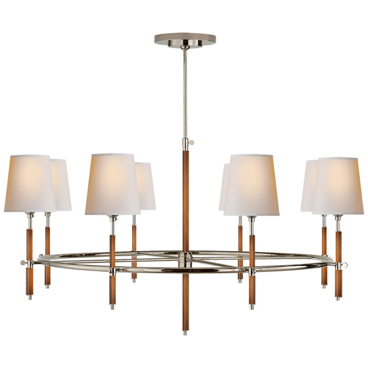 Bryant Polished Nickel and Leather 8-Light Drum Chandelier