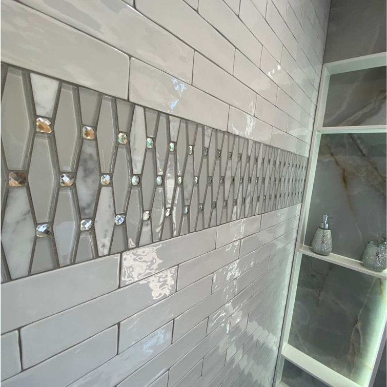 Carrara Diamond 12" x 12" White and Gray Glass Mosaic Wall Tile