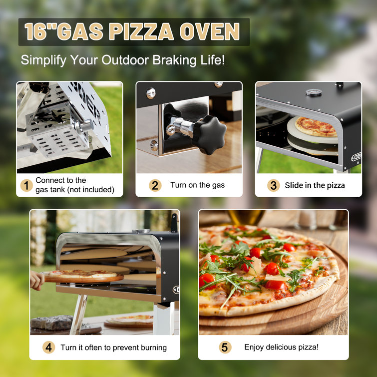16'' Black Stainless Steel Outdoor Gas Pizza Oven with Rotating Stone