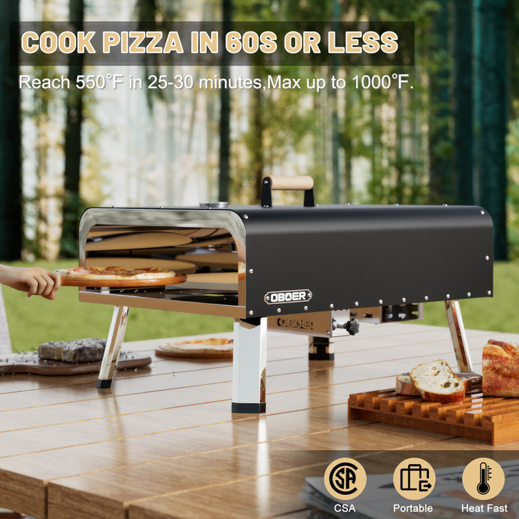 16'' Black Stainless Steel Outdoor Gas Pizza Oven with Rotating Stone